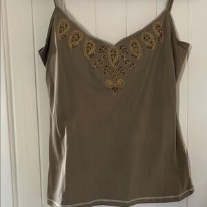 The Limited Olive Camisole with Gold Embroidery